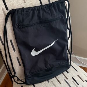 Nike Black Drawstring Gym Bag with White Swoosh